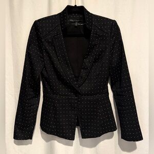 White House Black Market Blazer Jacket Black Button Polka Dot Pockets Womens 2